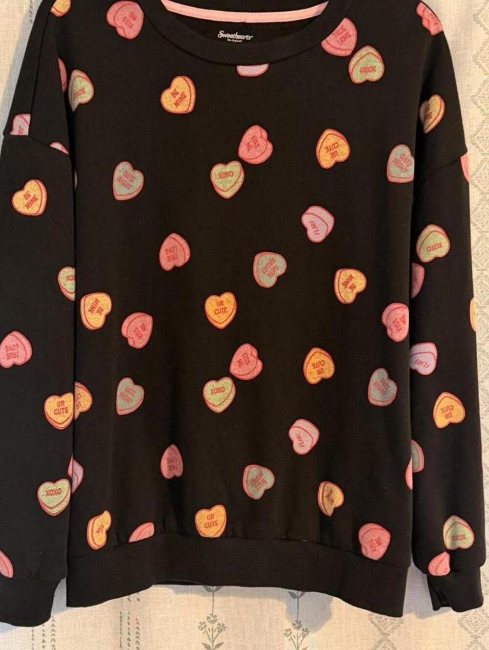 Sweethearts Licensed Candy ConversationHearts Charcoal Fleece Nostalgia Crewneck